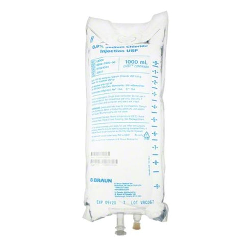 B Braun L8000 0.9% Excel Sodium Chloride Injection 1000 mL Sterile Plastic Bag