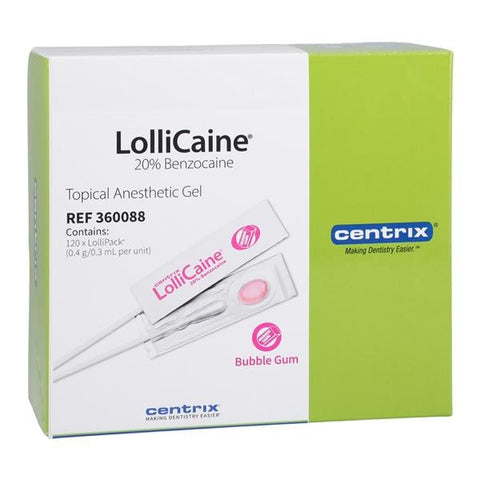 Centrix 360088 Lollicaine Uni Oral Topical Gel Swabs Bubblegum 120/Pk