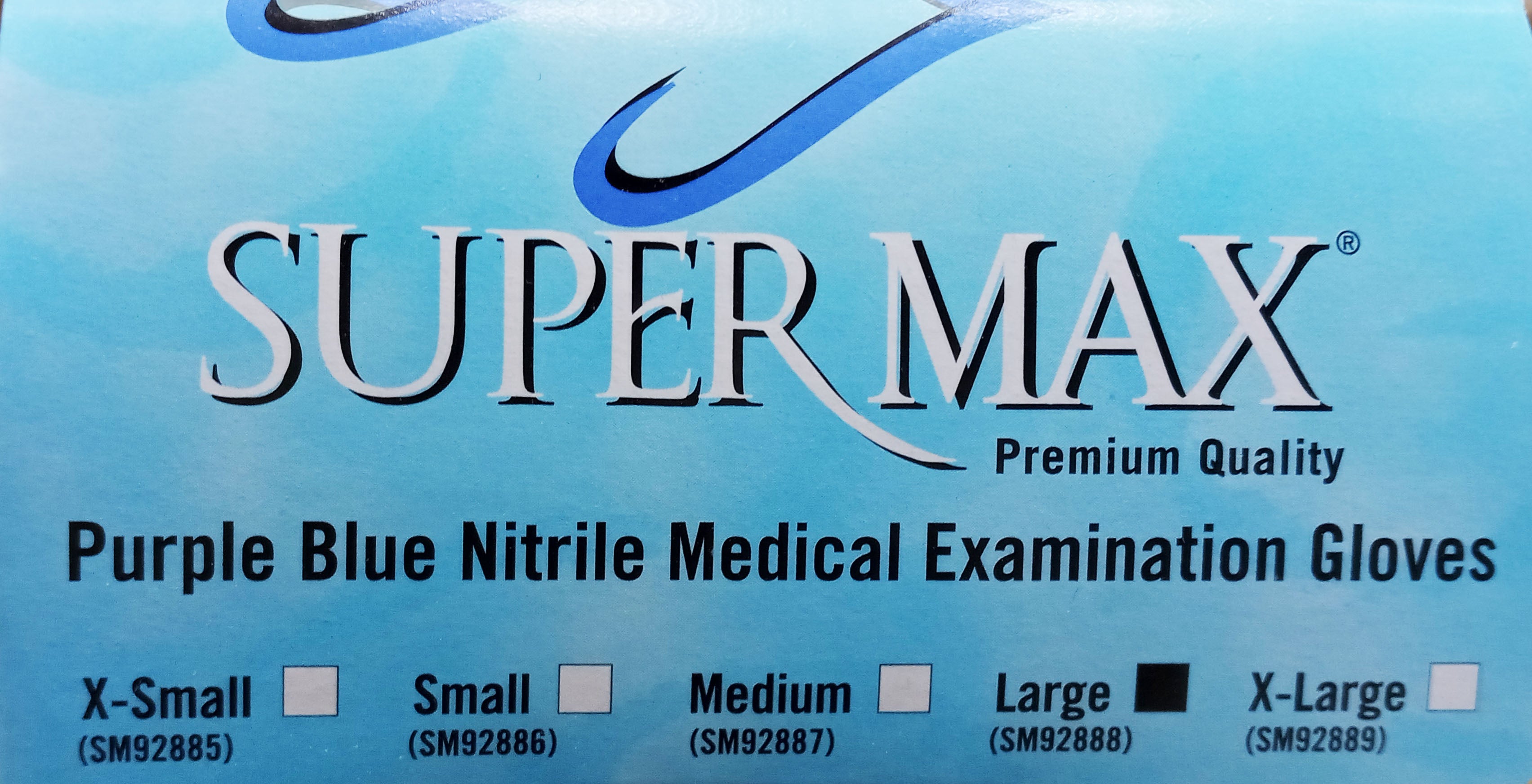 Aurelia SM92888 Supermax Amazing Nitrile Exam Gloves Large Powder Free Large 100/Bx Violet