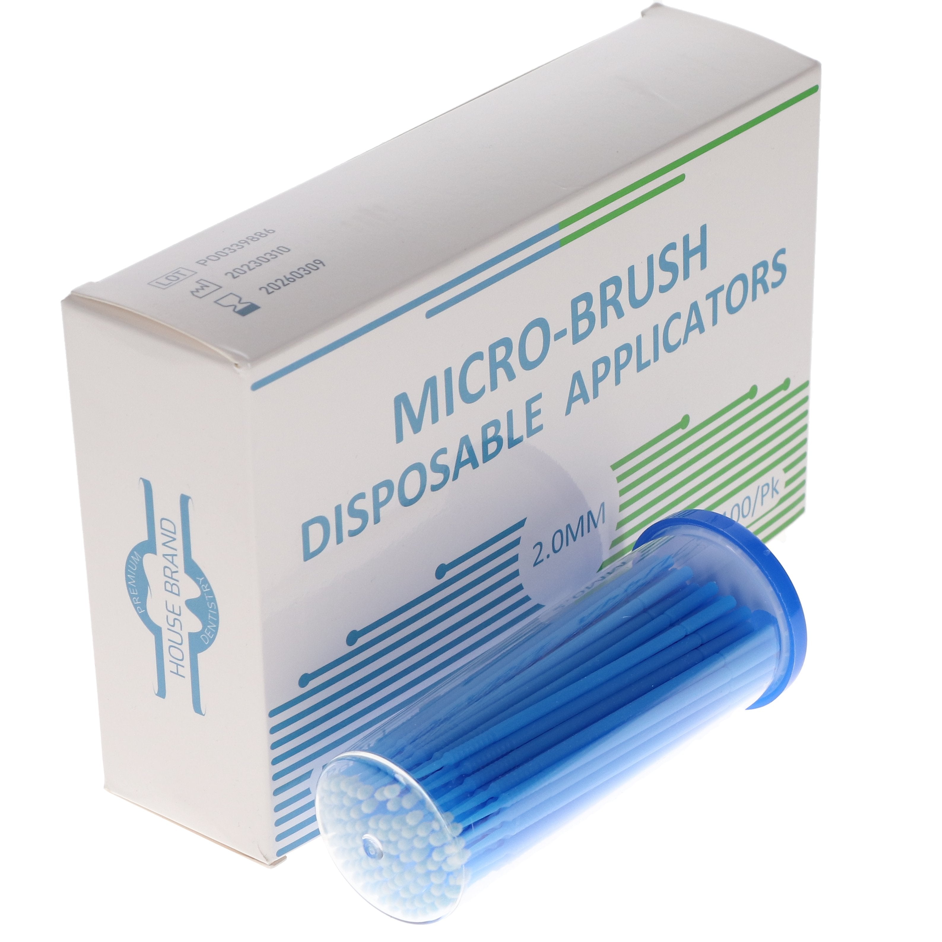 House Brand Dentistry 101315 Micro-Brush Disposable Applicators Regular Assorted Blue/Green 4 x 100/Pk