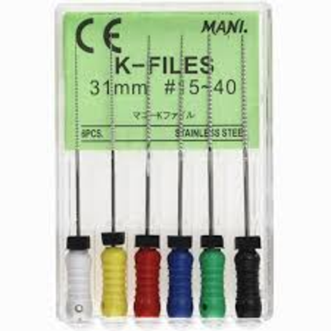 Mani MK3135 K-File with Plastic Handle & Endo Stop 31mm 0.02 Taper #35 Green 6/Pk