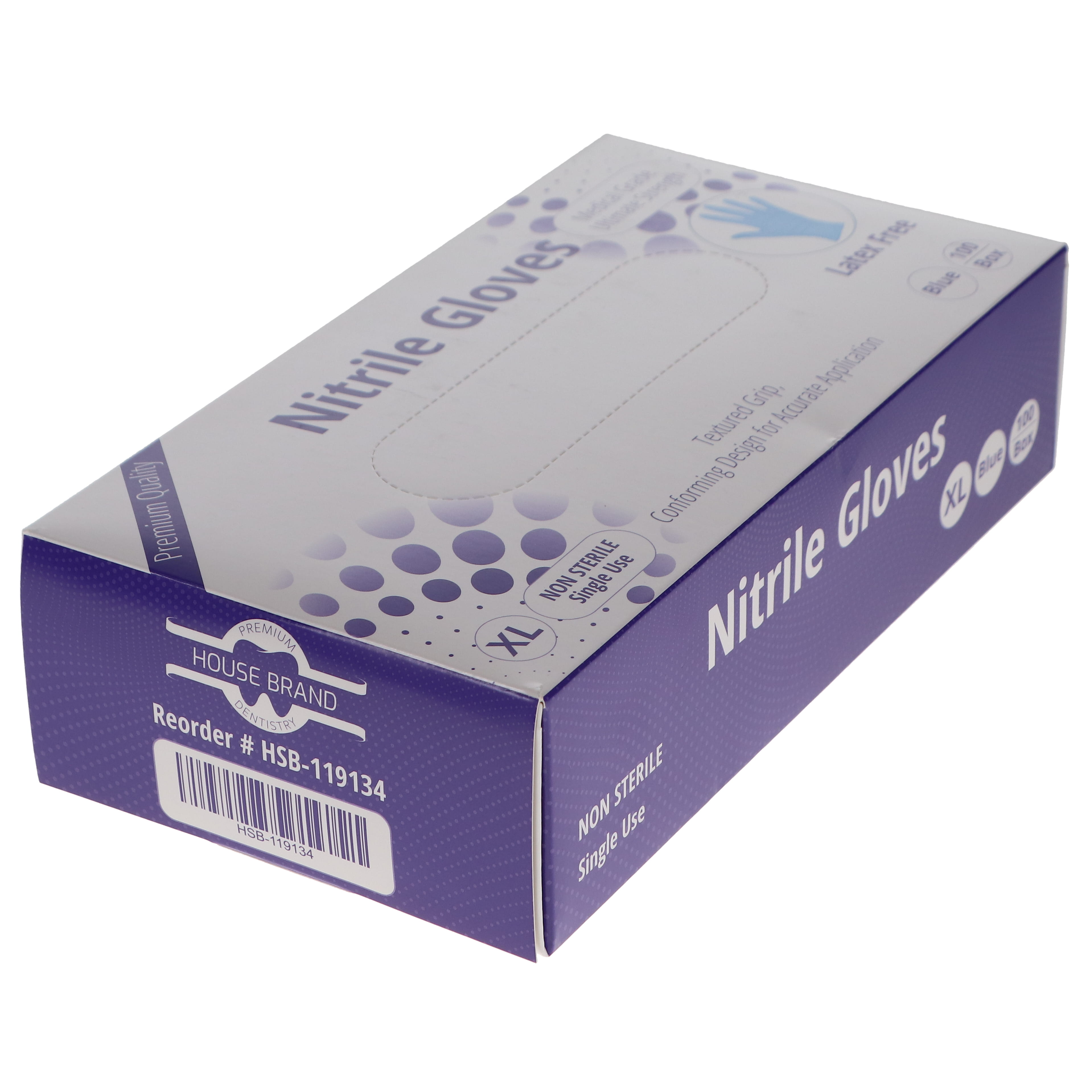 House Brand Dentistry 119134 Nitrile Exam Gloves Powder Free Textured Blue 100/Bx Extra Large