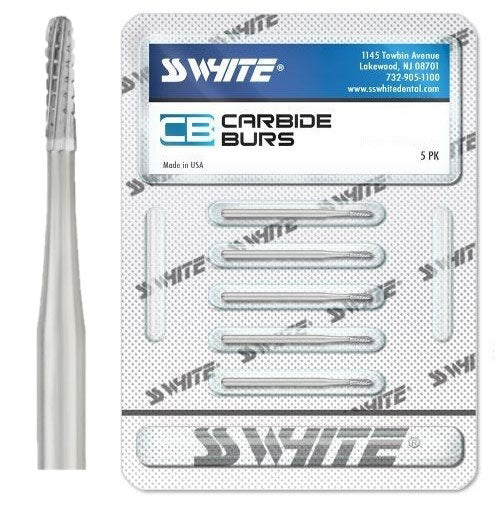 SS White 14059-5 Friction Grip FG #1557 Surgical Length Straight Dome Crosscut Carbide Burs 5/Pk