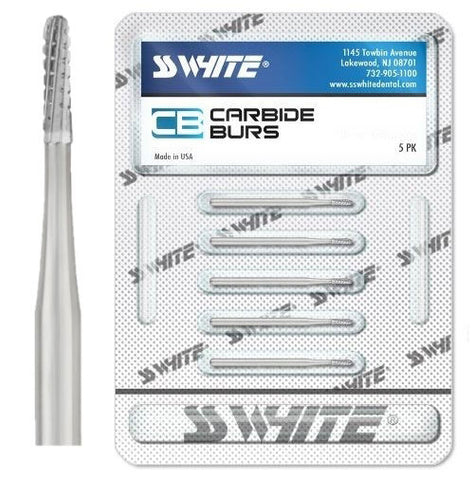 SS White 14059-5 Friction Grip FG #1557 Surgical Length Straight Dome Crosscut Carbide Burs 5/Pk