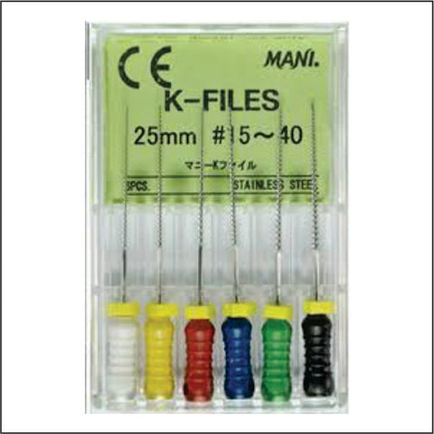 Mani MK2515-40 K-Files Endodontic Files 25mm #15-40 Stainless Steel 6/Pk