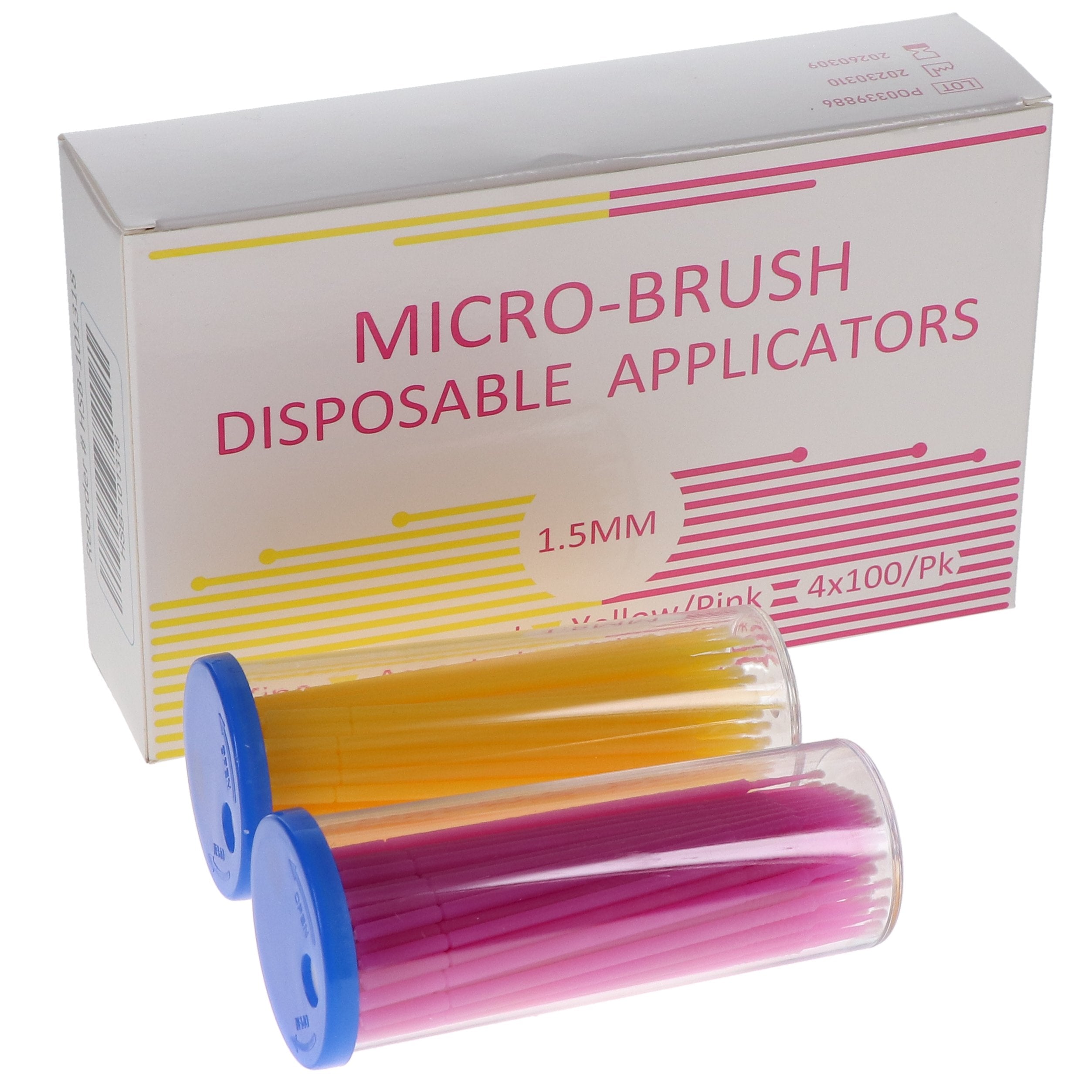 House Brand Dentistry 101318 Micro-Brush Disposable Applicators Fine Assorted Yellow & Pink 4 x 100/Pk