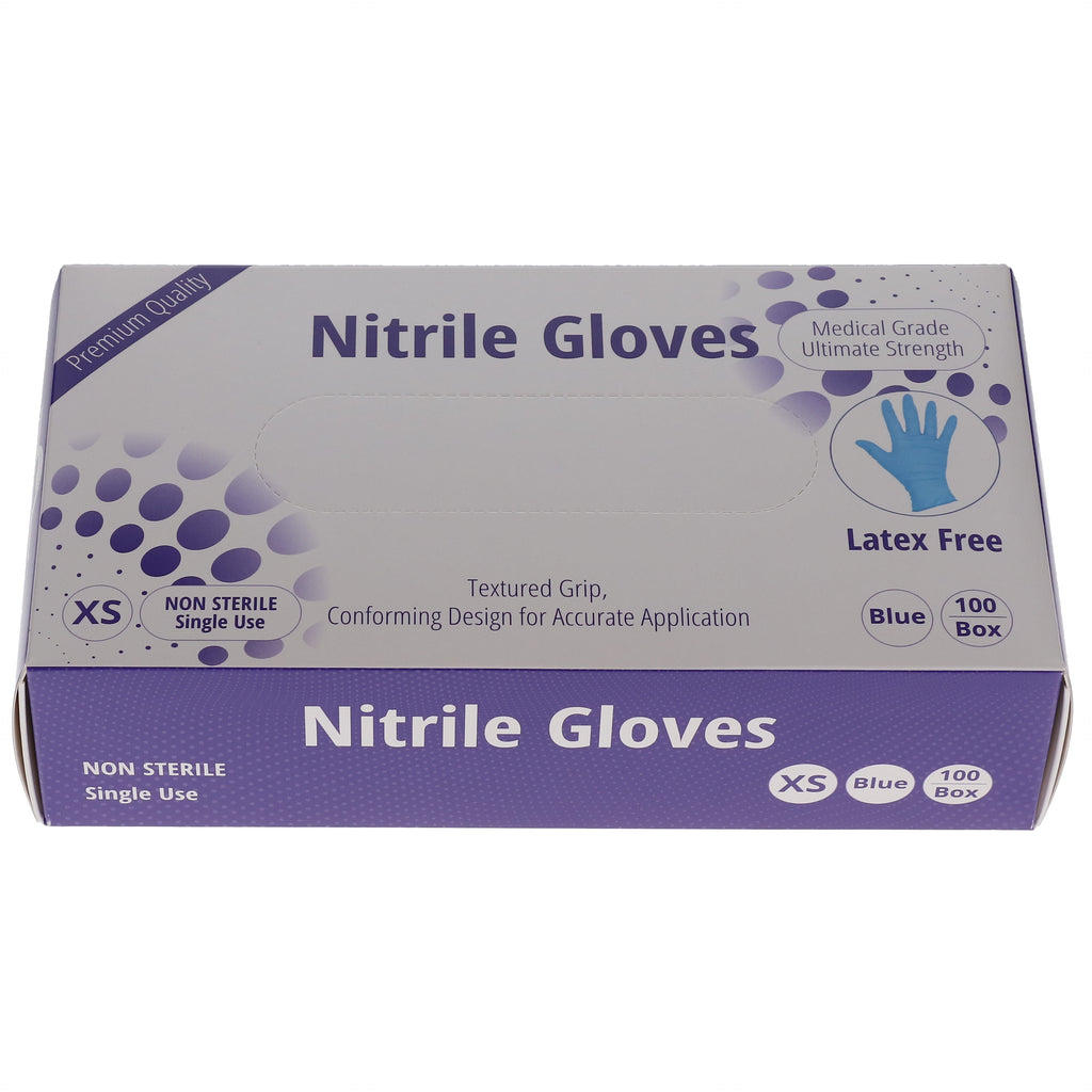 House Brand Dentistry 119130 Nitrile Exam Gloves Powder Free Textured Blue 100/Bx Extra Small