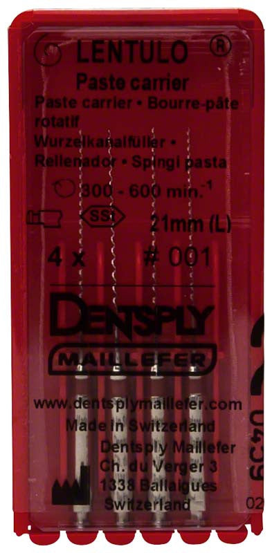 Dentsply Maillefer A002222100100 RA Lentulo Spiral Fillers RA #1 Red 21mm 4/Pk