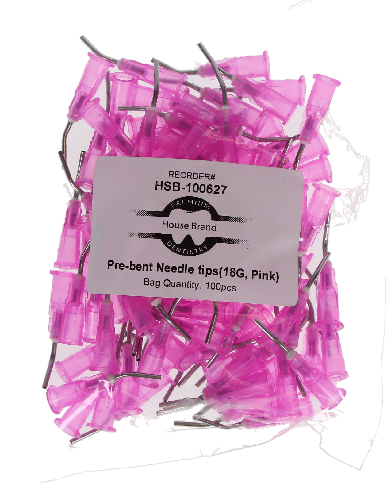 House Brand Dentistry 100627 Pre-Bent Applicator Tips 18 Gauge Pink 100/Pk