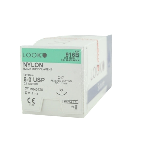 Look X916B Nylon 6-0 Black Sutures 18" C17 3/8 Circle Reverse Cutting 12mm 12/Pk