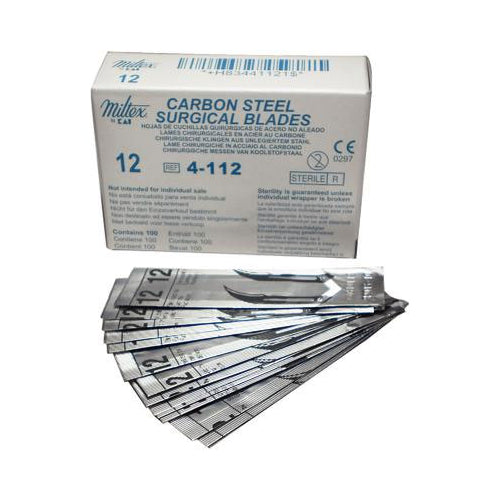 Miltex Integra 4-112 Surgeon Scalpel Blades Carbon Steel Sterile #12 100/Bx