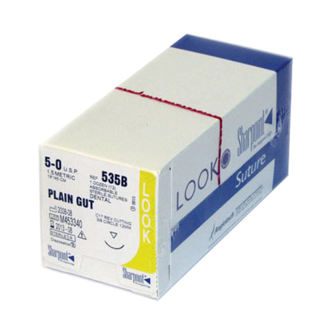 Look X535B Plain Gut Absorbable Sutures 5-0 18" C17 3/8 Circle Reverse Cutting 12mm 12/Pk