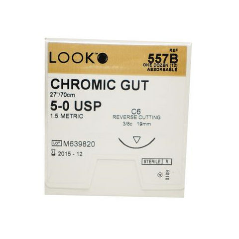 Look 557B Chromic Gut Absorbable Reverse Cutting Sutures C6 5/0 27" 12/Bx