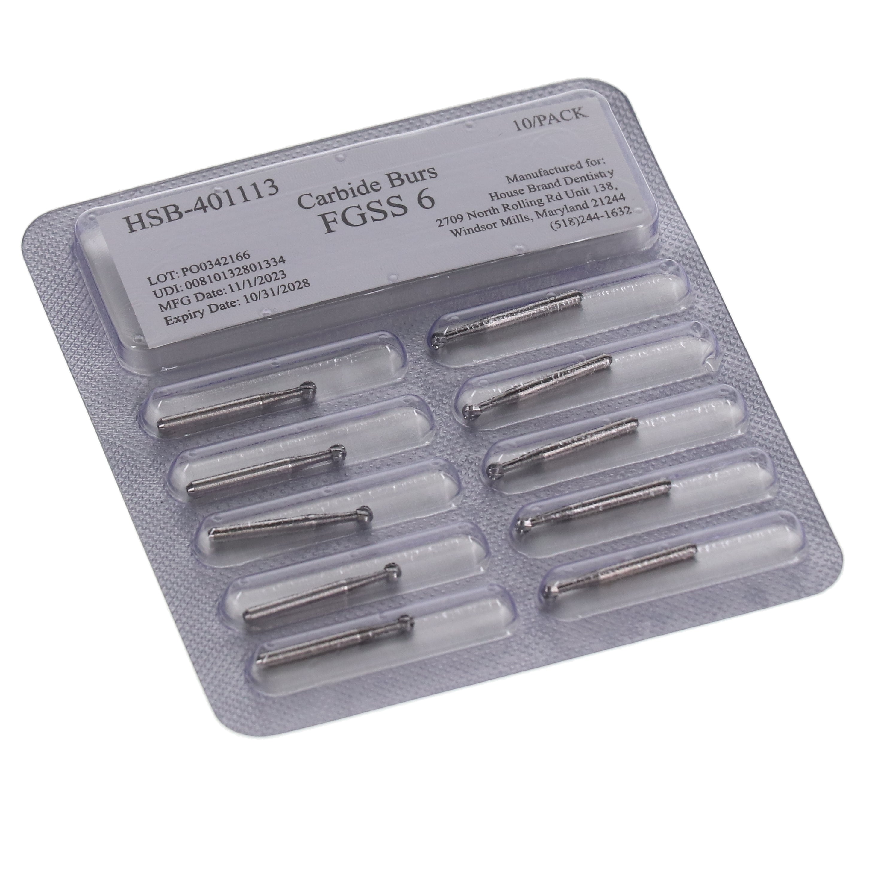 House Brand Dentistry 401113 HSB FG Short Shank #6 Round Carbide Burs 100/Pk