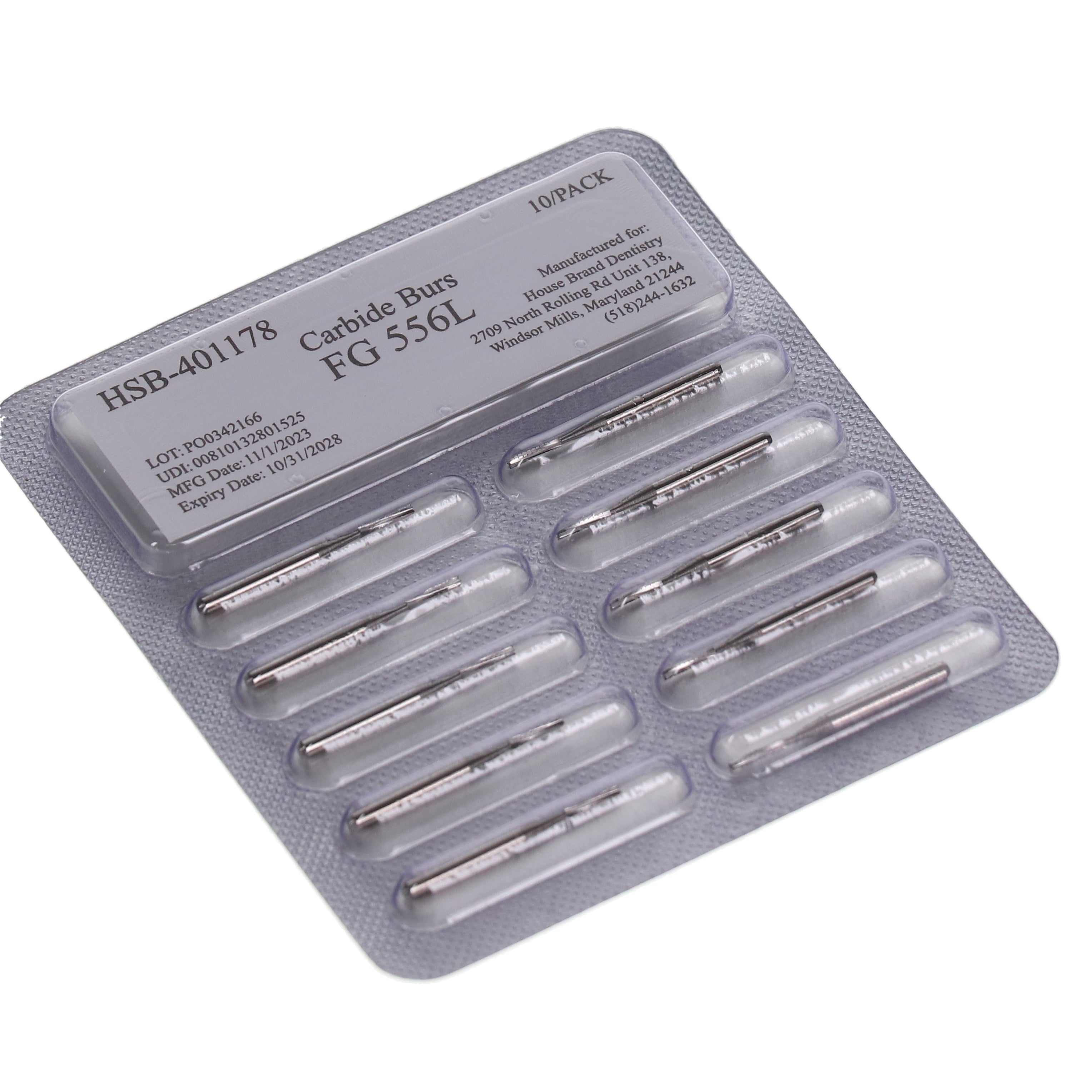 House Brand Dentistry 401178 HSB FG Long #556 Flat End Fissure Crosscut Carbide Burs 100/Pk