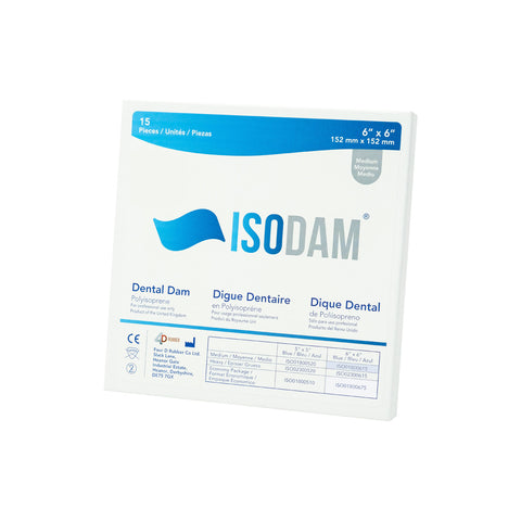 4D Rubber ISO01800615 Isodam Non-Latex Dental Dams 6" x 6" Medium Blue 15/Pk