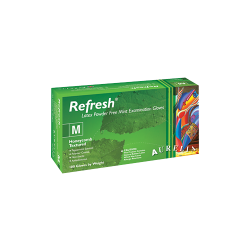 Supermax 99227 Aurelia Refresh Powder Free Latex Gloves Peppermint Medium 100/Bx