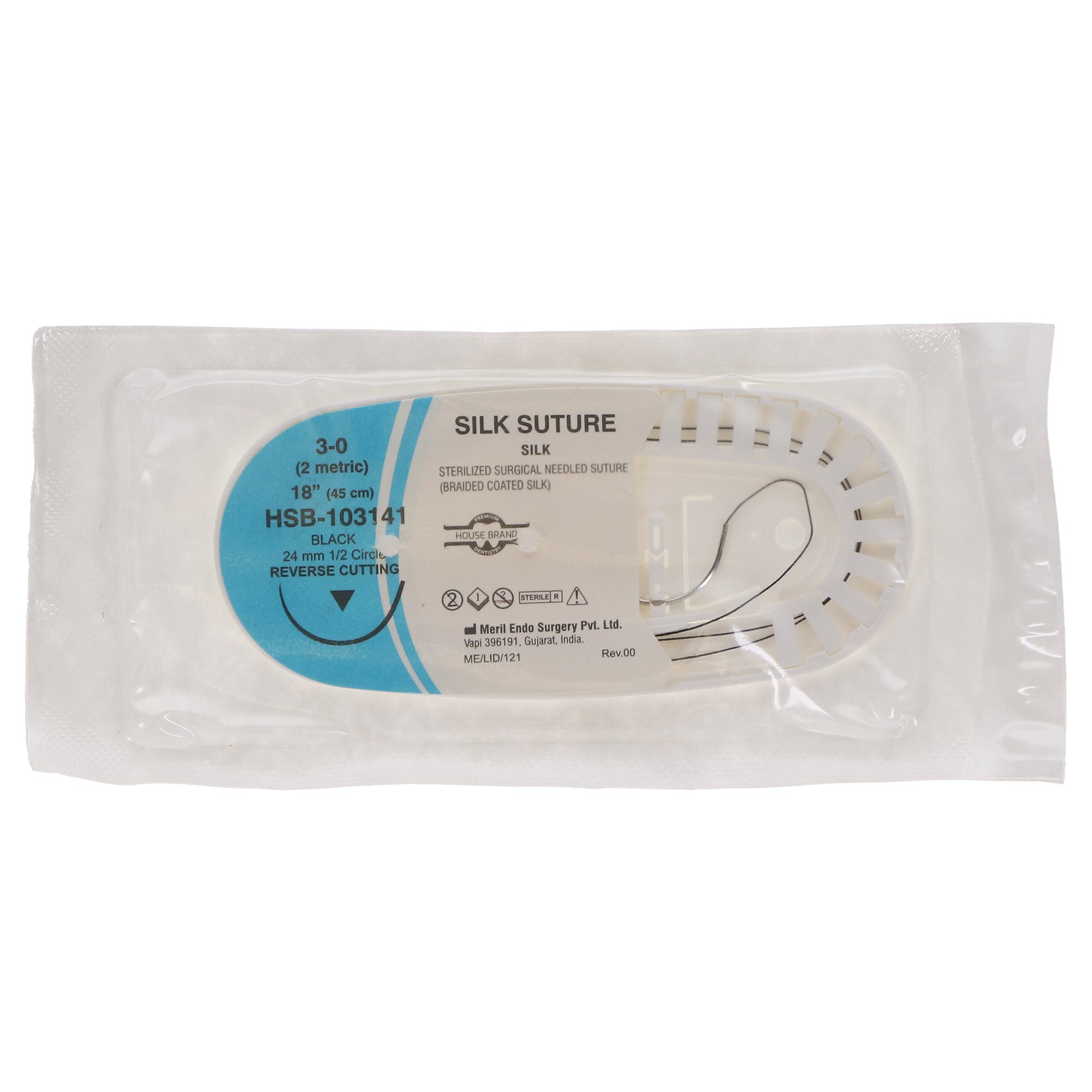 House Brand Dentistry 103141 Silk Black Braided Reverse Cutting Sutures 3-0 22MM 1/2
