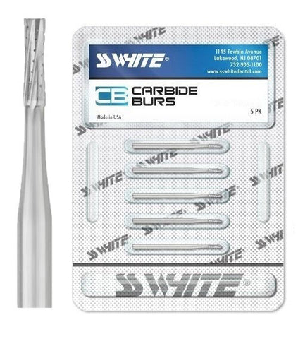 SS White 14157-5 Right Angle RA #557 Surgical Length Straight Fissure Crosscut Carbide Burs Slow Speed Latch 5/Pk