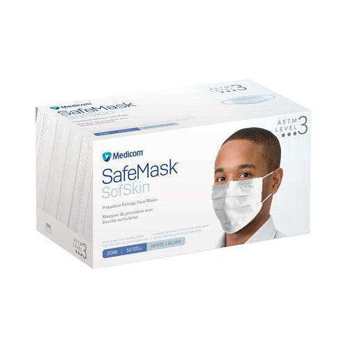 Medicom 2086 SafeMask SofSkin Earloop Face Masks ASTM Level 3 White 50/Pk