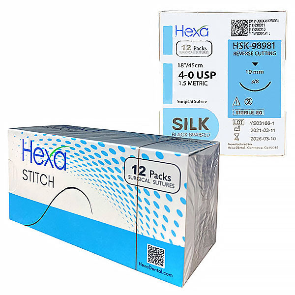 Hygedent HSK-98981 Silk Black Braided Sutures 4-0 19mm Length 18