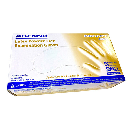 Adenna BRZ642 Bronze Latex Exam Gloves Powder Free Textured Small 100/Pk