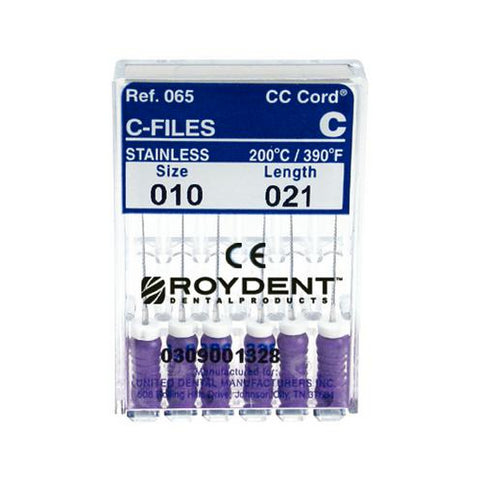 Roydent Dental 06521010R Zipperer Steel C-Files #10 Heat Tempered 21mm 6/Pk