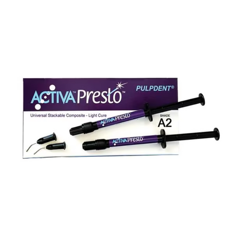 Pulpdent VPF1A2 ACTIVA Presto Universal Light Cure Composite Syringe A2 2/Pk 1.2 mL