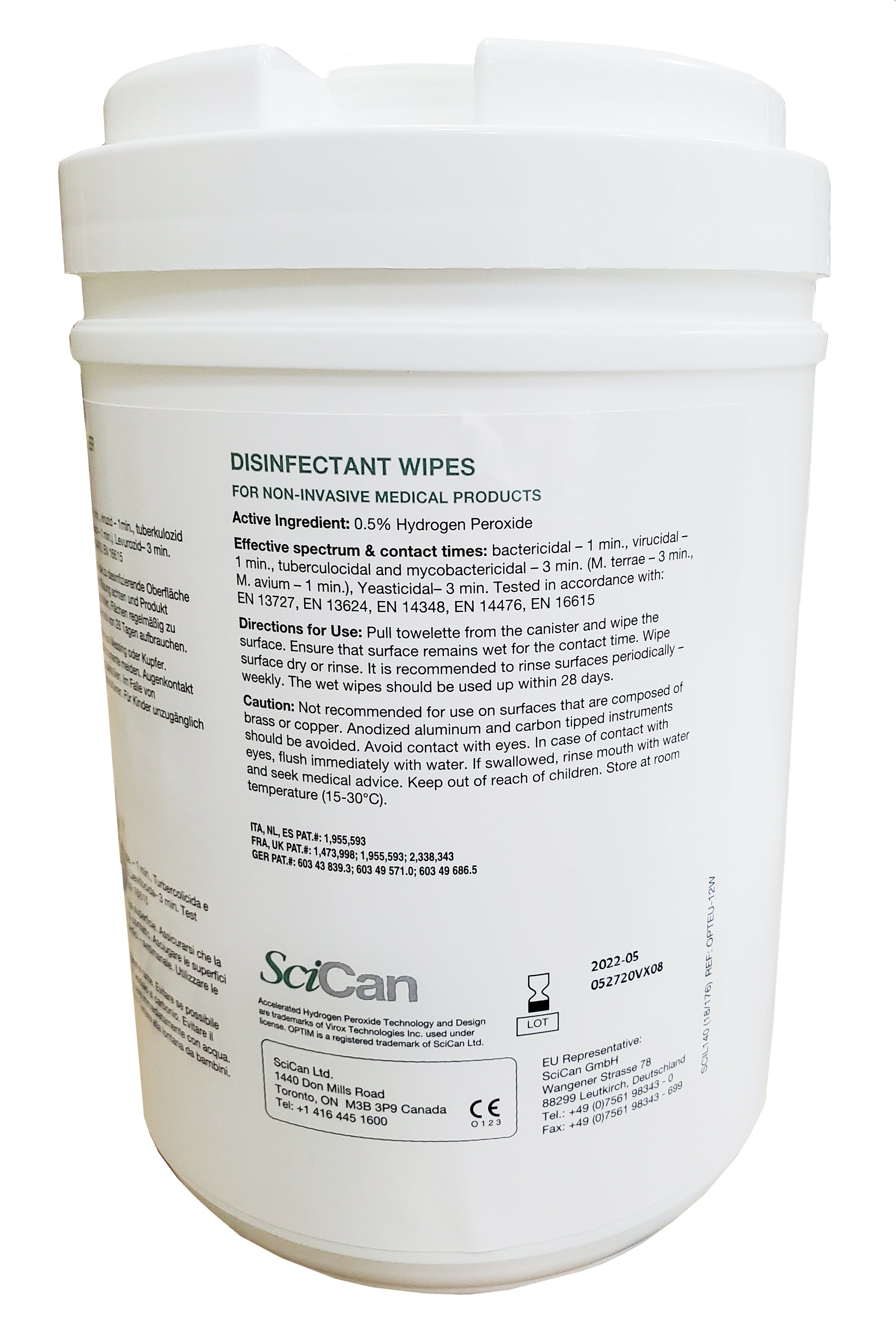 SciCan OPTEU-12W Optim 33TB Virucide Surface Cleaner & Disinfectant Wipes Unscented SCI33W12 160/Pk