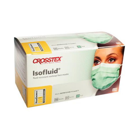 Crosstex GCITE Isofluid Earloop ASTM Level 2 Face Masks Fluid Resistant Teal 50/Bx