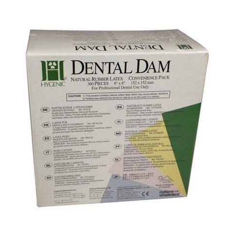 Coltene Whaledent H04247 Hygenic Rubber Dental Dams 6" x 6" Medium Green 360/Bx