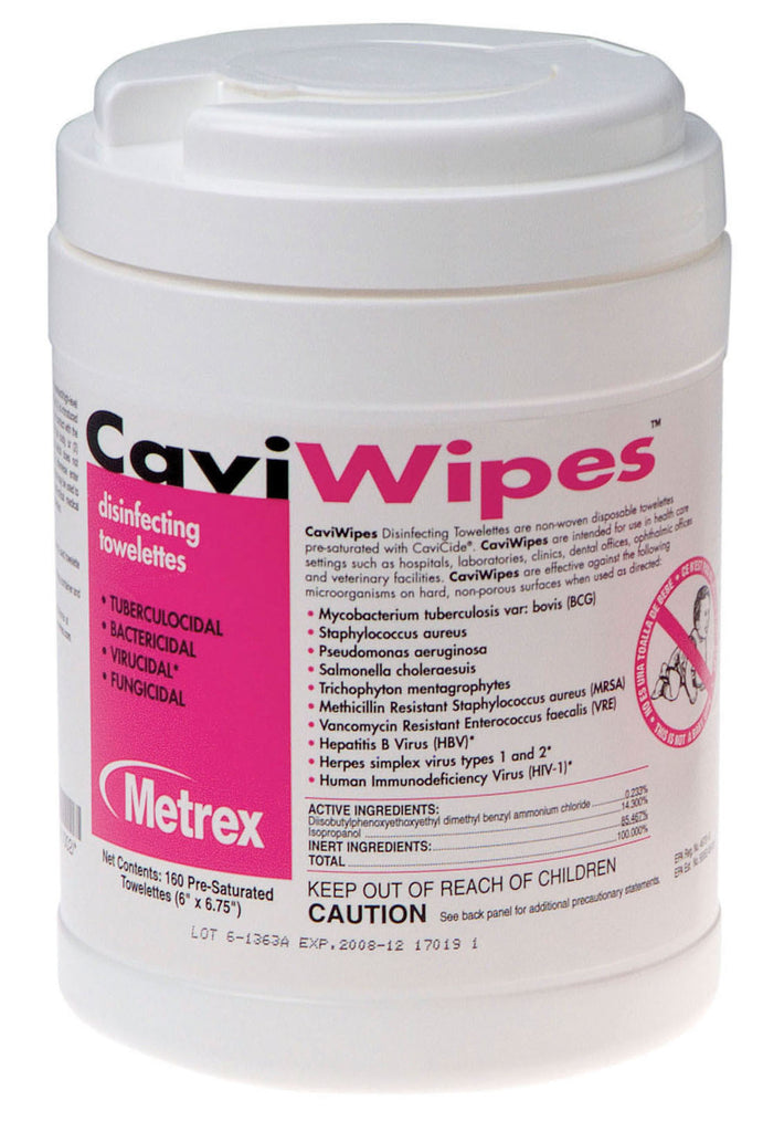 Metrex 13-1100 CaviWipes Disinfecting Towelettes Large 6" x 6.75" 160 Can