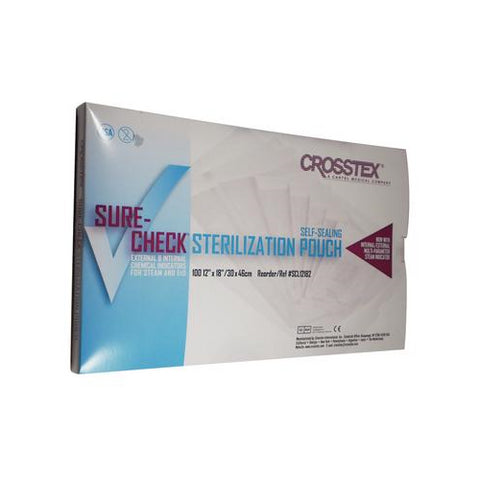 Crosstex International SCL12182 Sure-Check Sterilization Pouches 12" x 18" 100/Bx