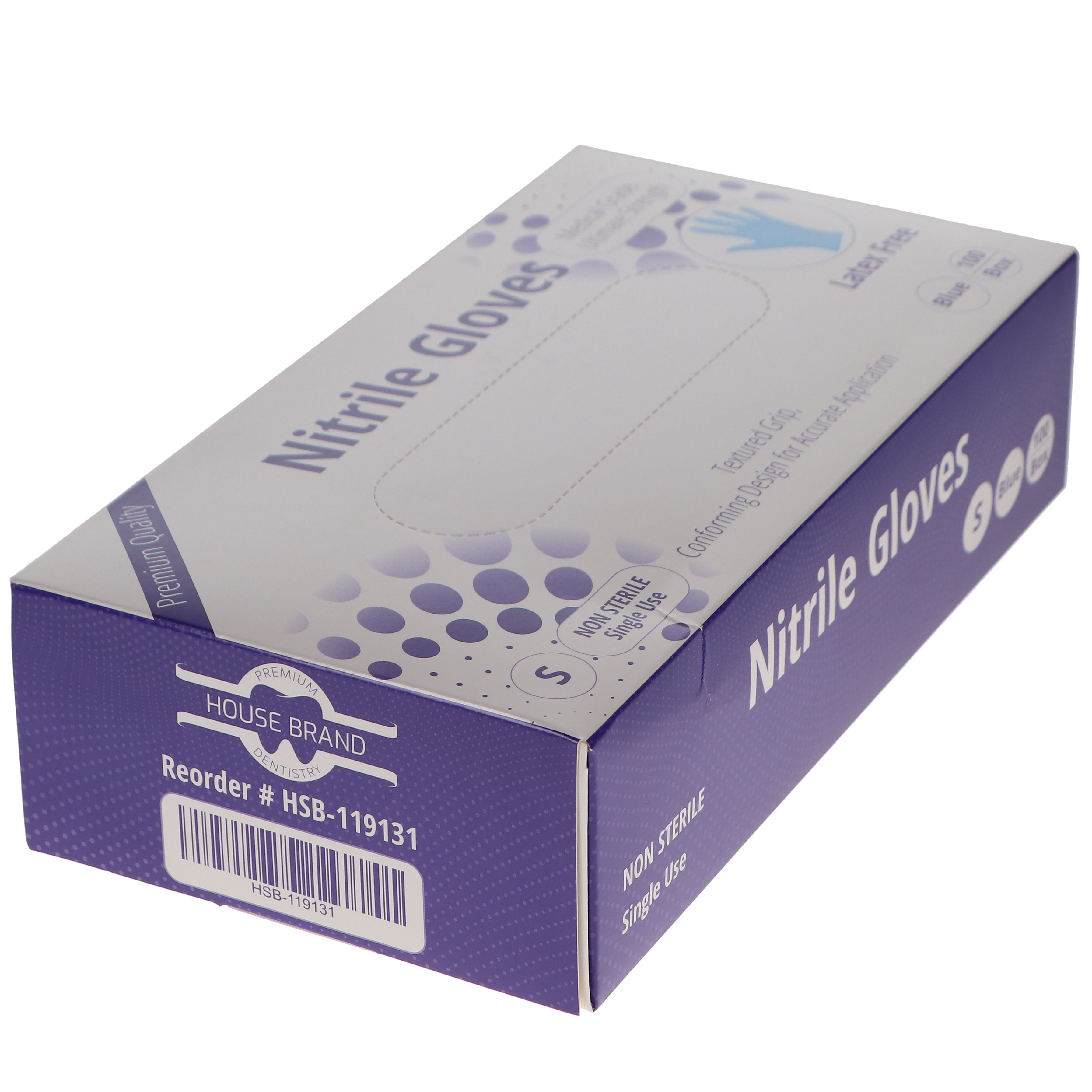 House Brand Dentistry 119131 Nitrile Exam Gloves Powder Free Textured Blue 100/Bx Small