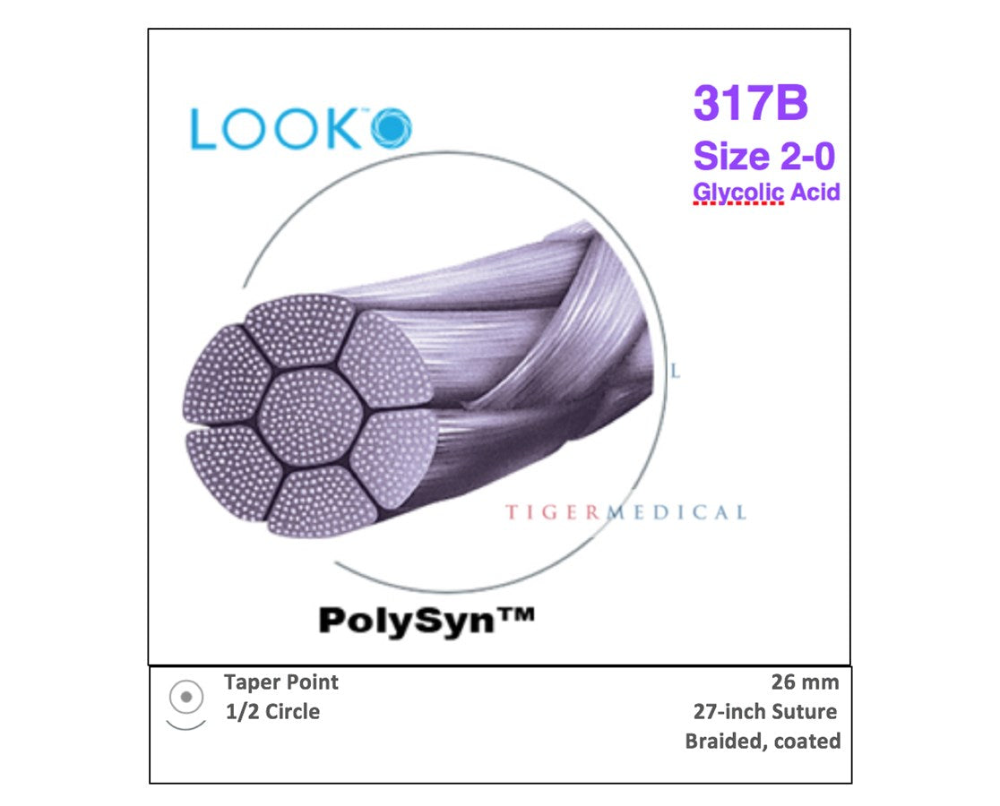 Look X317B Silk Violet Sutures 2-0 27'' T 1/2 Circle Taper Point 26mm 12/Pk