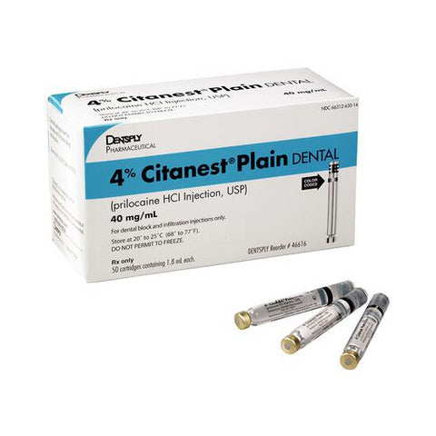 Dentsply 46616 Citanest Plain 4% Local Anesthetic Without Vasoconstrictor 50/Pk 40 mg/mL