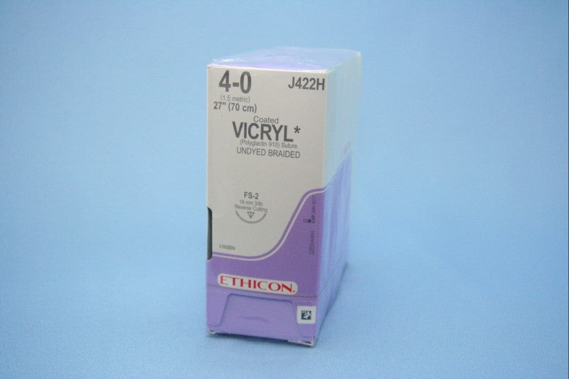 J&J Ethicon J422H Vicryl Polyglactin Undyed Braided Absorbable Sutures FS2 4-0 27'' 36/Bx