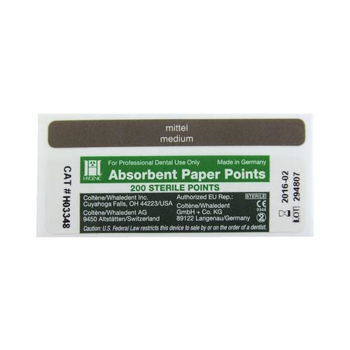 Coltene Whaledent H03348 Hygenic Absorbent Paper Points Medium White 200/Bx