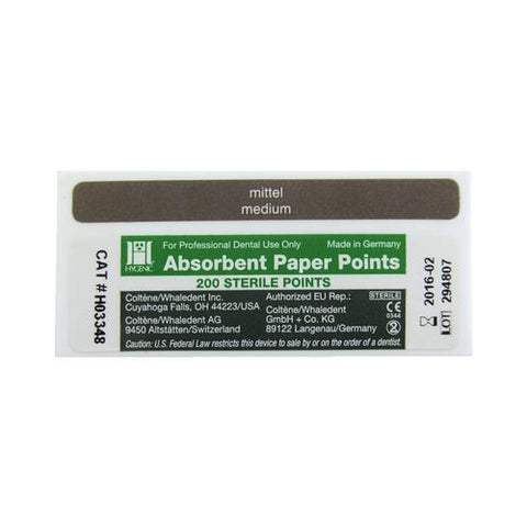 Coltene Whaledent H03348 Hygenic Absorbent Paper Points Medium White 200/Bx