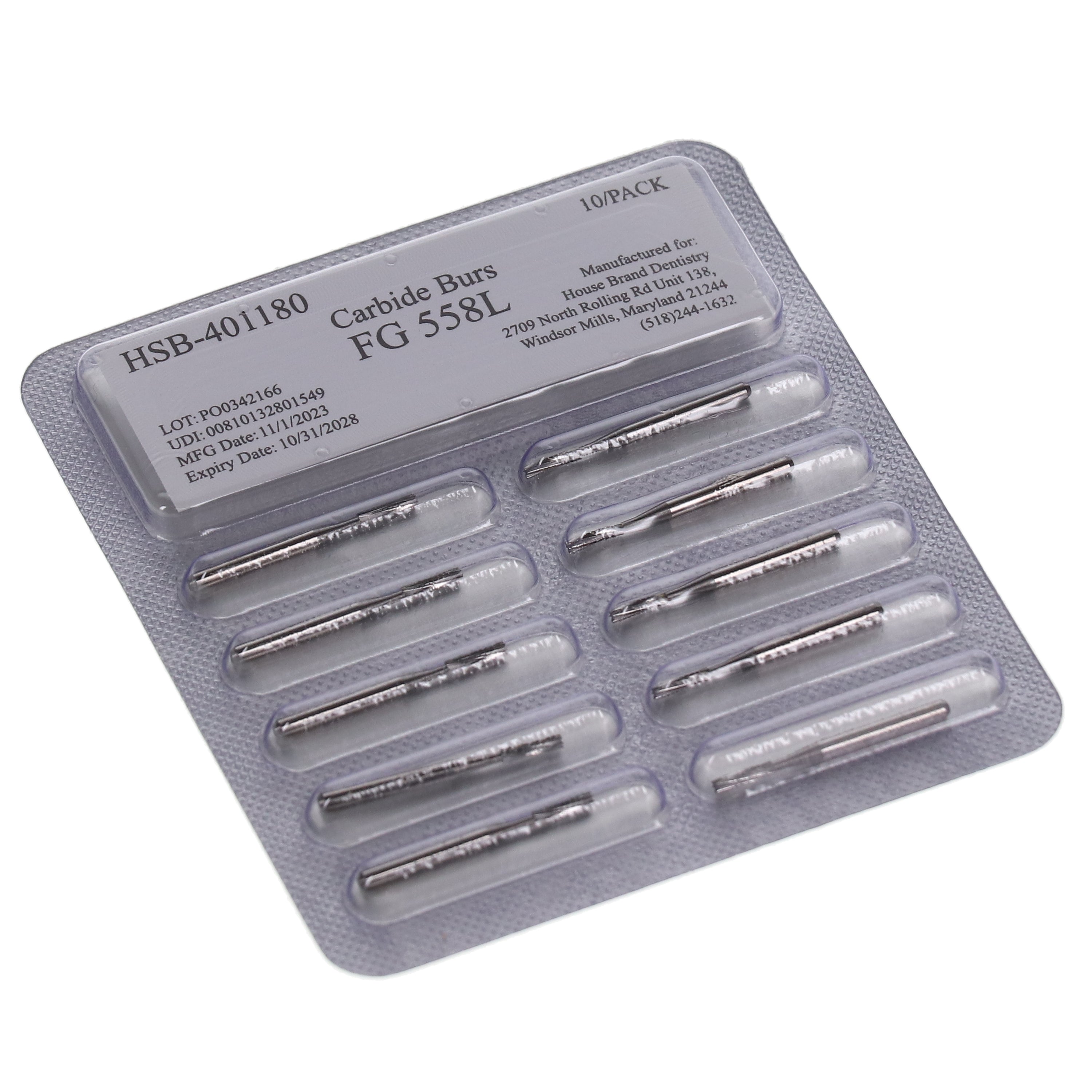 House Brand Dentistry 401180 HSB FG Long #558 Straight Fissure Crosscut Carbide Burs 100/Pk