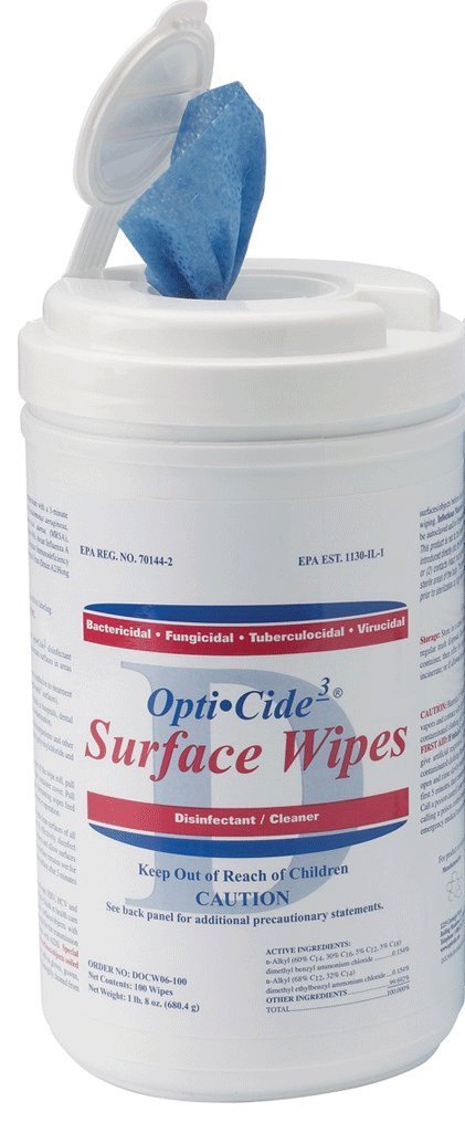 Biotrol DOCW06-100 Opti-Cide3 Surface Disinfectant Wipes Large 6" x 10" 100/Cn