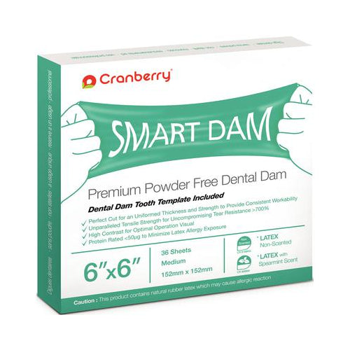 Cranberry CR8166NS Smart Dental Dam Latex Unscented 6" X 6" Blue 36/Box