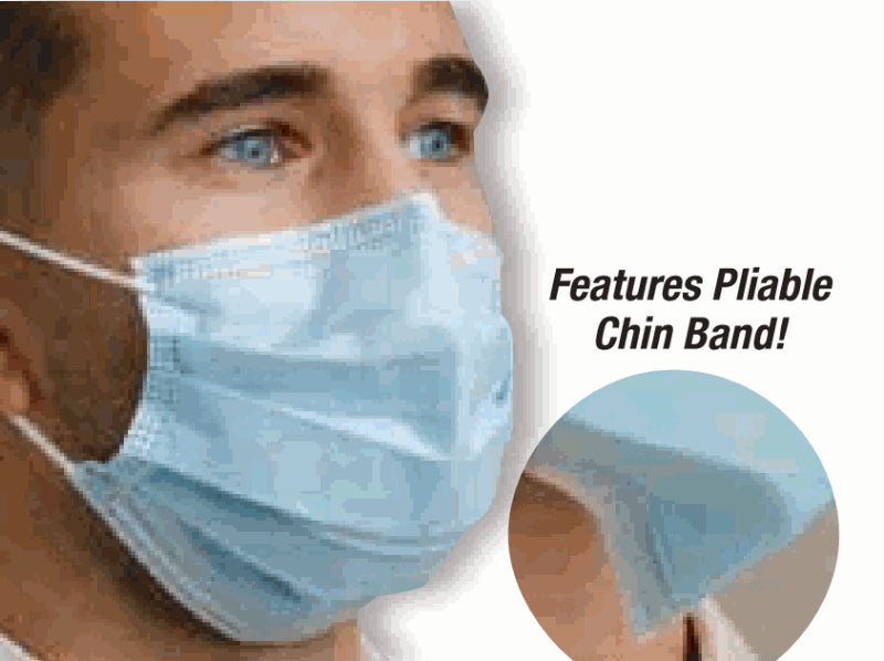 Mydent MK7200 Defend+ Pleated Dual Fit Earloop Face Masks Level 2 Blue 50/Bx