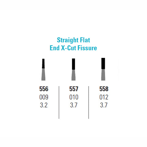 Quala Q2050091 FG Friction Grip #557 Straight Flat End Crosscut Carbide Burs 50/Pk