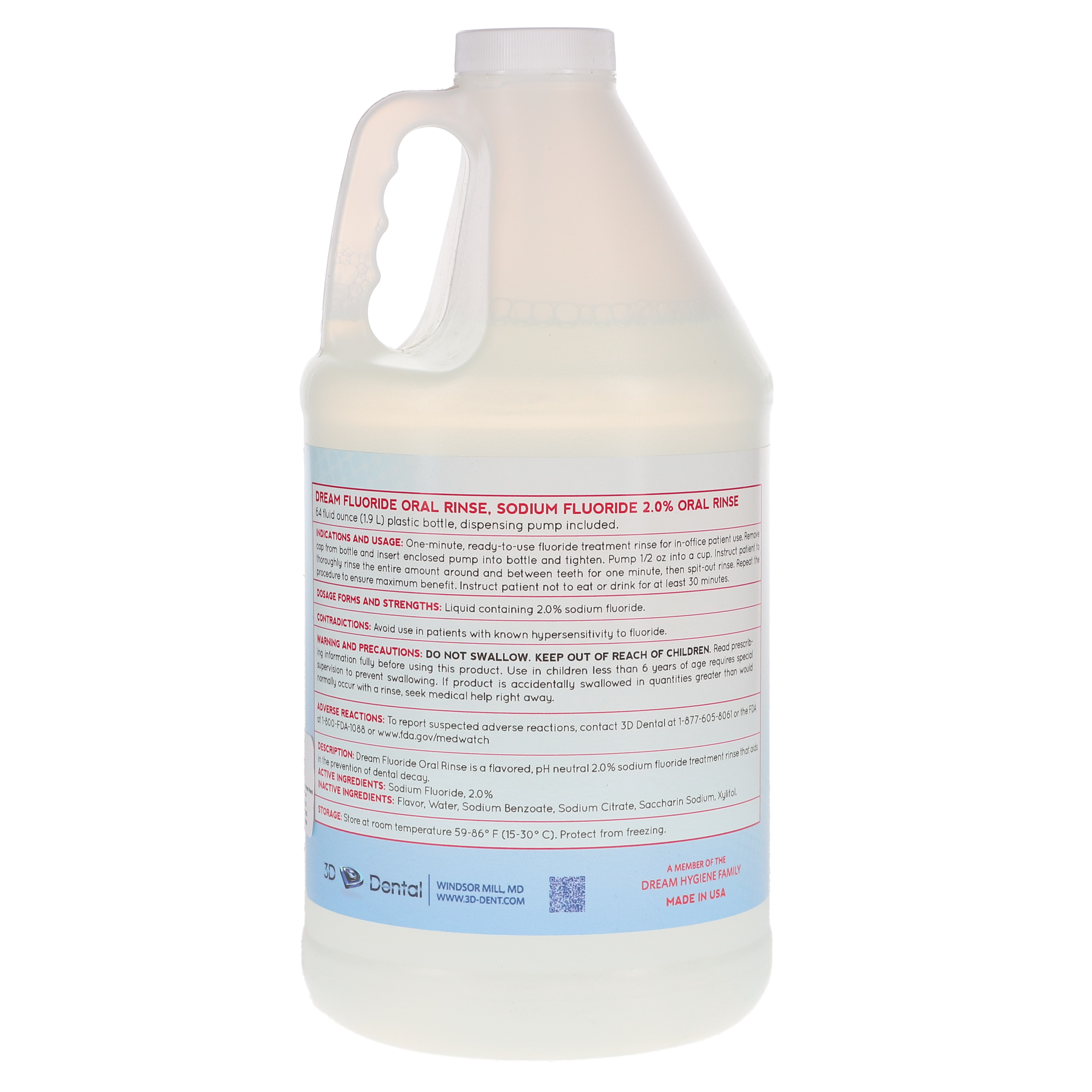 House Brand Dentistry 102050 Fluoride Oral Dental Rinse Fruit Punch 64 Oz Bottle