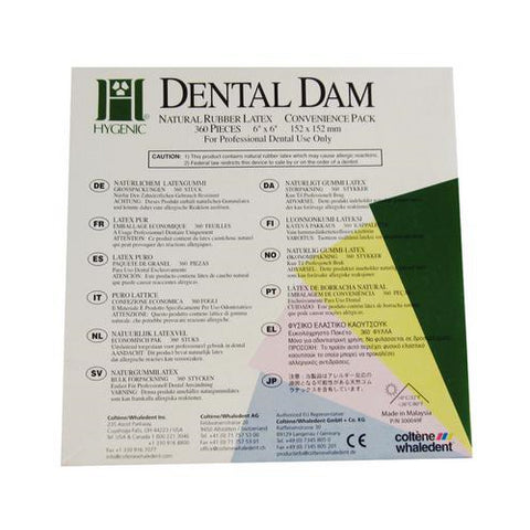 Coltene Whaledent H04246 Hygenic Rubber Dental Dam 6" x 6" Thin Green 360/Bx