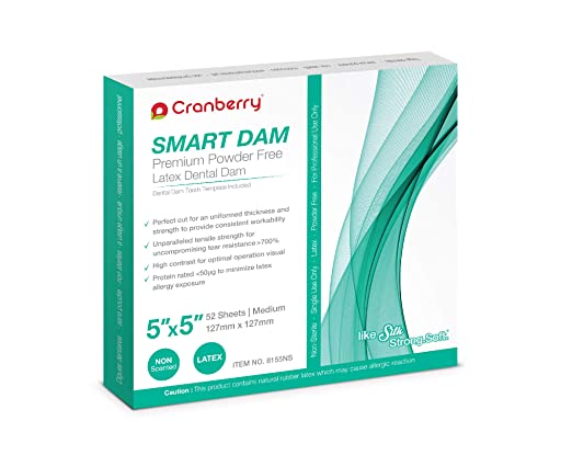 Cranberry CR8155NS Smart Dental Dam Latex Unscented 5" X 5" Medium Blue 52/Box