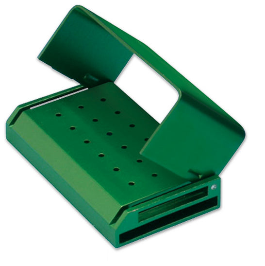 Premier Dental 9051021 Two Striper 18 Hole FG Bur Block Aluminum Swivel Lid Green