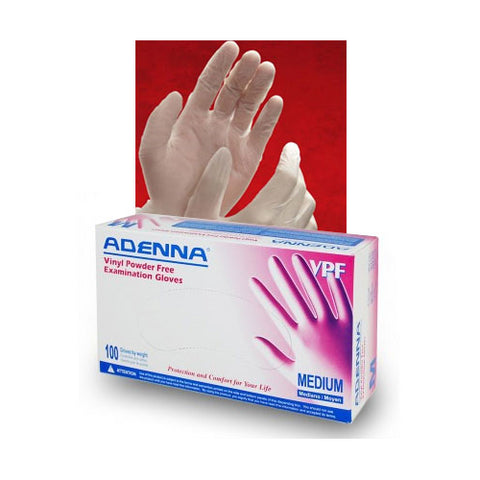 Adenna VPF235 VPF Vinyl Exam Gloves Powder Free Translucent Medium 100/Pk