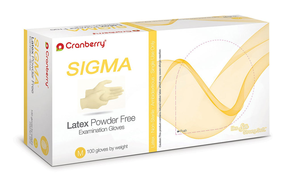 Cranberry 5817 Sigma Latex Exam Gloves Powder Free Textured Medium 100/Bx